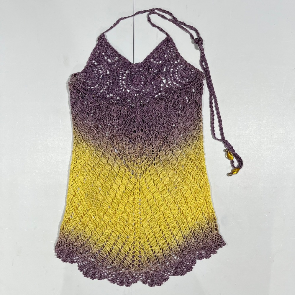 Lyndia Procanik Y2K Indie Rave Festival Crochet Halter Top Tank Women Medium 70s